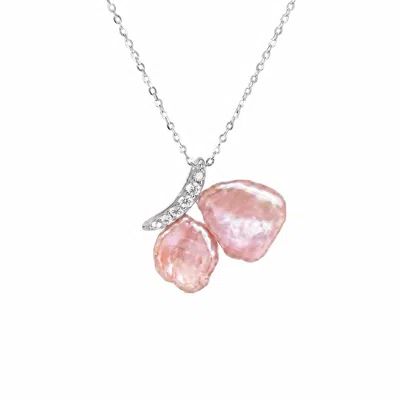 Ormiro Women's Pink Aphrodite Blush Pearl & Silver Butterfly Necklace