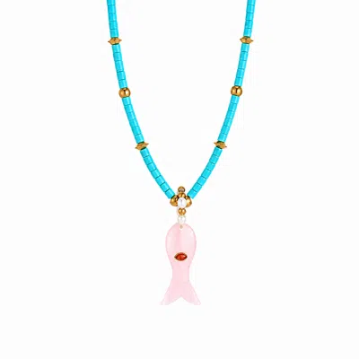 Ormiro Women's Pink Love Fish Turquoise & Rose Quartz Beaded Necklace