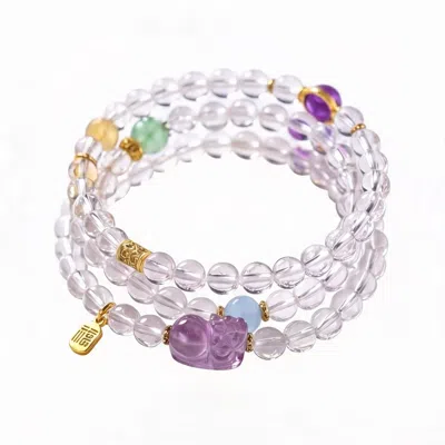 Ormiro Women's Pixiu Clear Quartz, Amethyst & Aquamarine Wrap Bracelet In Blue