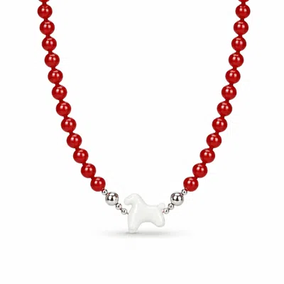 Ormiro Women's Red Lucky Horse Carnelian & White Jade Beaded Necklace