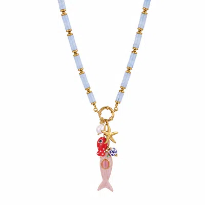 Ormiro Women's Seaside Treasure Fish & Shell Beaded Necklace - Blue