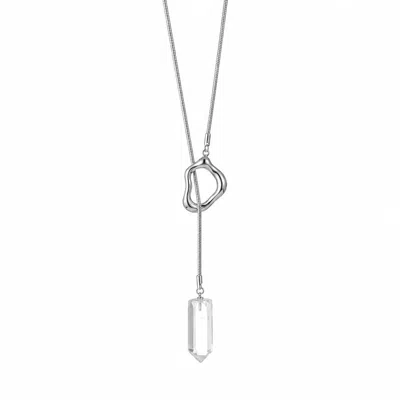 Ormiro Women's Silver Aether Clear Quartz Crystal And Titanium Steel Lariat Necklace