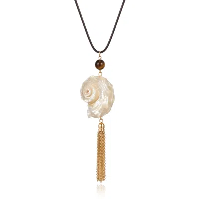 Ormiro Women's Siren Shell & Tassel Necklace In Yellow