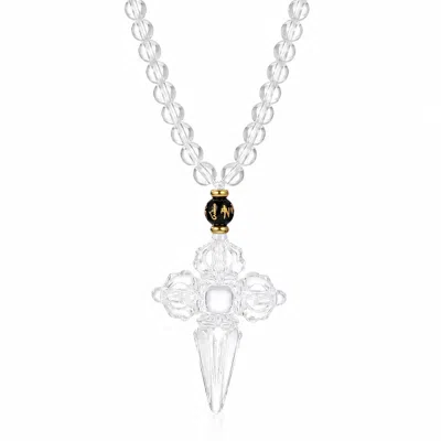 Ormiro Women's White Crystal Double Vajra & Phurba Necklace