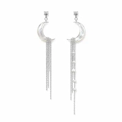 Ormiro Women's White Moon Cascade Mother-of-pearl Earrings In Silver