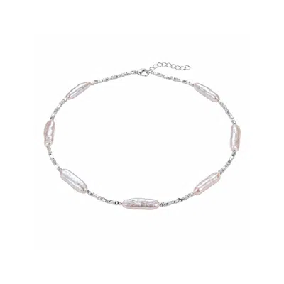 Ormiro Women's White Moonlit Baroque Stick Pearls & Beaded Silver Necklace