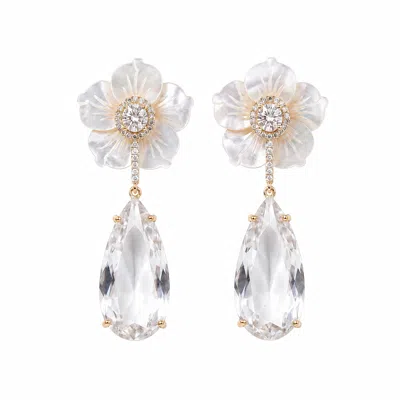 Ormiro Women's White Sakura Dew Earrings