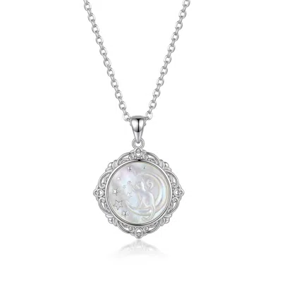 Ormiro Women's White Starry Cat Mother-of-pearl Cameo Necklace