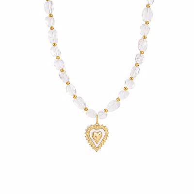 Ormiro Women's White Telos Heart Clear Quartz Beaded Necklace