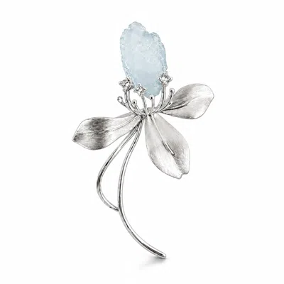Ormiro Women's Wild Iris Silver & Aquamarine Brooch In Metallic