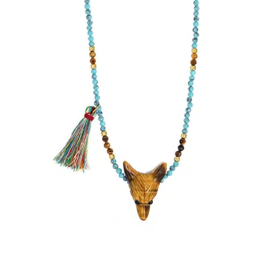 Ormiro Women's Wild Spirit Wolf Multi-stone Necklace - Brown