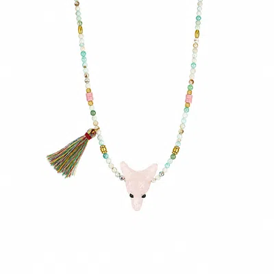 Ormiro Women's Wild Spirit Wolf Multi-stone Necklace - Pink