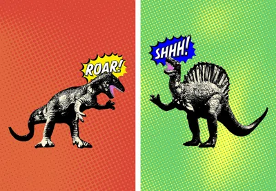 Ornament Art Green / Red Dino Ding Dong Pair Of Giclée Photo Prints