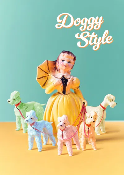 Ornament Art Green / Yellow / Orange Doggy Style Poodle Lady Giclée Photo Print
