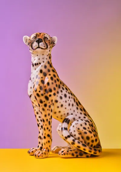 Ornament Art Pink / Purple / Black Seated Cheetah, Lilac Clash Giclée Photo Print