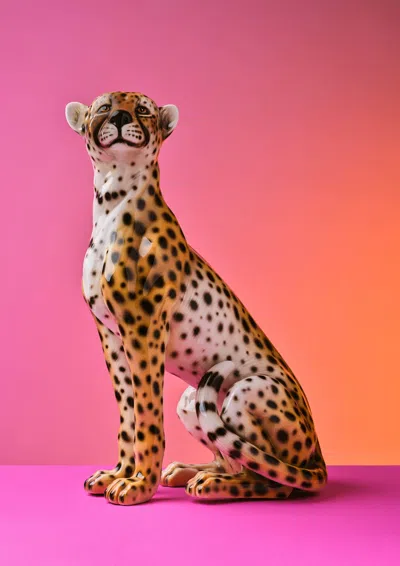 Ornament Art Pink / Purple / Brown Seated Cheetah Pink Clash Giclée Photo Print
