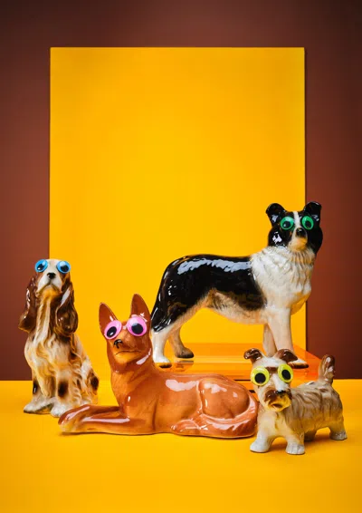 Ornament Art Yellow / Orange / Brown Goggle Eyed Dogs, Yellow Giclée Photo Print
