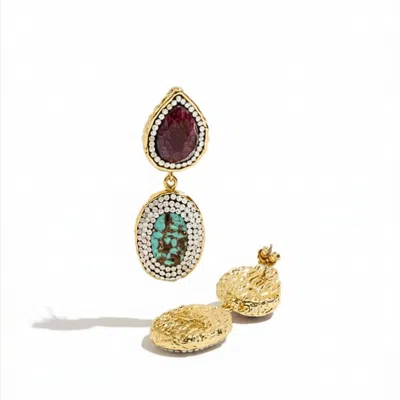 Ornare The Label Women's Gold Olivia Earrings – Ruby & Turquoise In Multi
