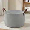 Ornavo Home Extra Large Round Cotton Rope Storage Basket Laundry Hamper With Leather Handles