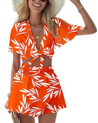 Orniya 2pc Blouse & Short Set In Orange