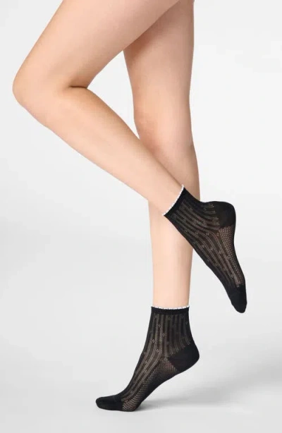 Oroblu Ajour Cotton Blend Pointelle Ankle Socks In Black