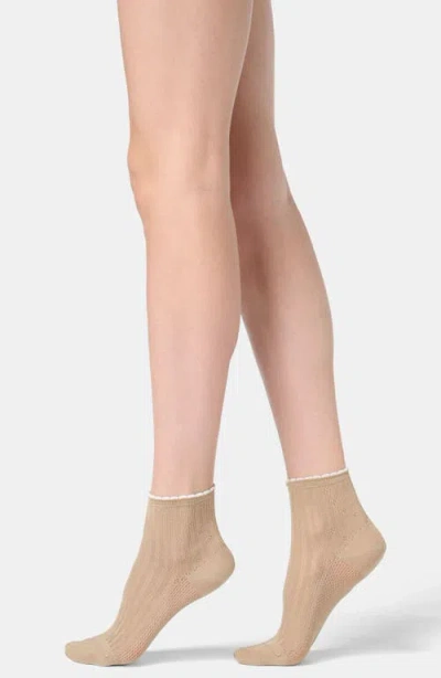 Oroblu Ajour Cotton Blend Pointelle Ankle Socks In Neutral