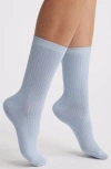 Oroblu Brilliant Metallic Rib Crew Socks In Sky