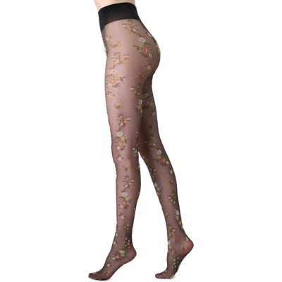 Oroblu Floral Embroidered Sheer Tights In Black