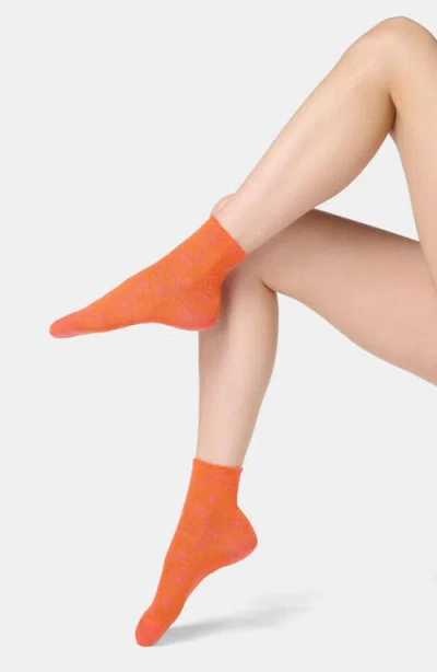 Oroblu Floral Jacquard Crew Socks In Orange