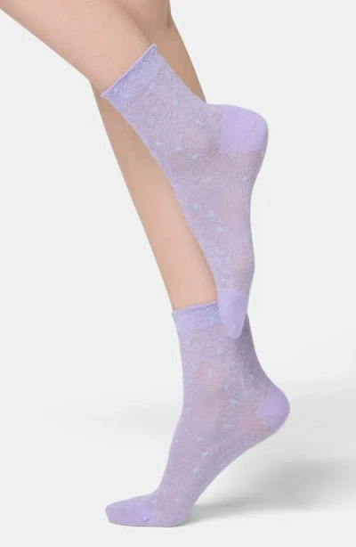 Oroblu Floral Jacquard Crew Socks In Purple