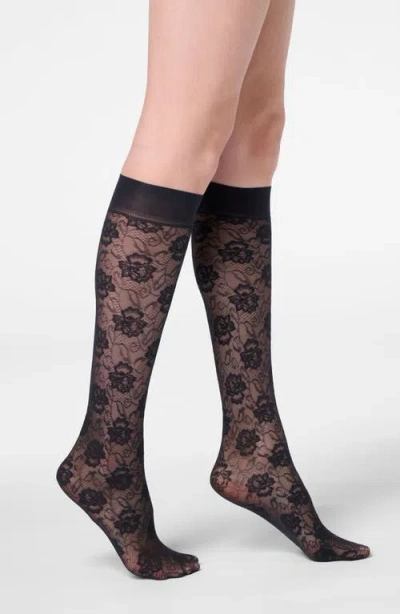 Oroblu Lace Allure Sheer Knee High Socks In Black