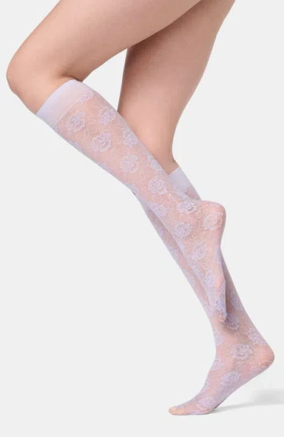 Oroblu Lace Allure Sheer Knee High Socks In White
