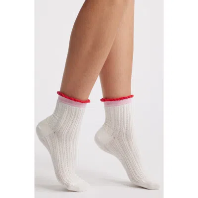 Oroblu Likeable Pointelle Crew Socks In Milk
