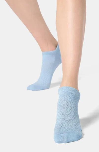 Oroblu Metallic Cuff Cotton Blend Pointelle No-show Socks In Blue