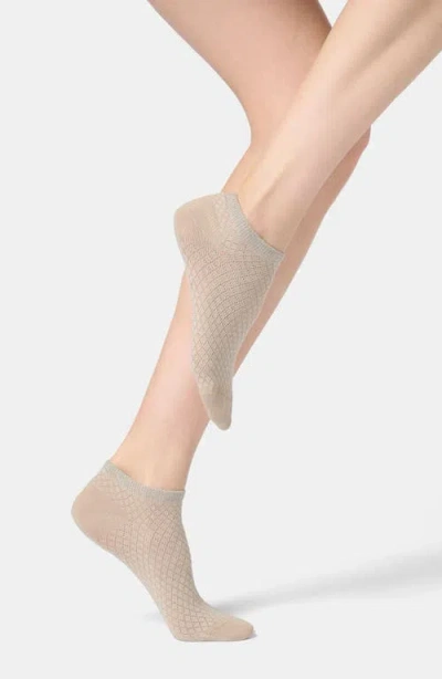 Oroblu Metallic Cuff Cotton Blend Pointelle No-show Socks In Gray