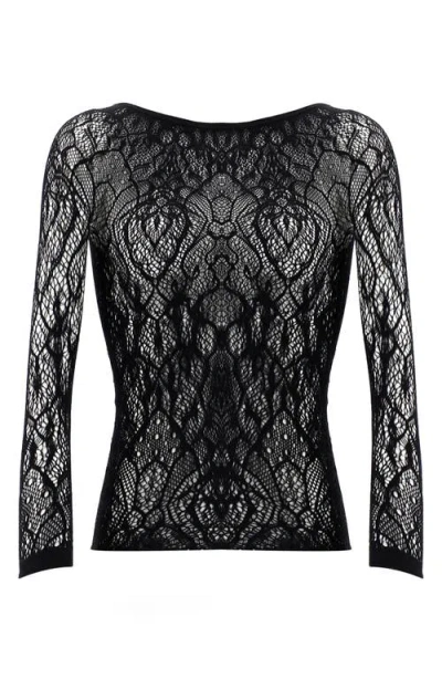 Oroblu Sheer Fishnet Lace T-shirt In Black