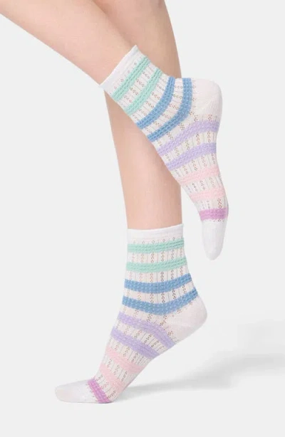 Oroblu Stripe Cotton Blend Pointelle Quarter Socks In Multi