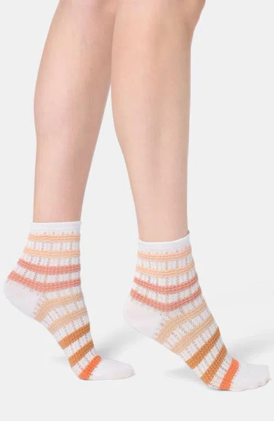 Oroblu Stripe Cotton Blend Pointelle Quarter Socks In Multi
