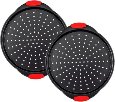 Oroma 13 Inch Pizza Pan For Oven (2 Pack) Round Pizza Pan With Holes - Non-stick Carbon Steel Pizza Tray W In Black