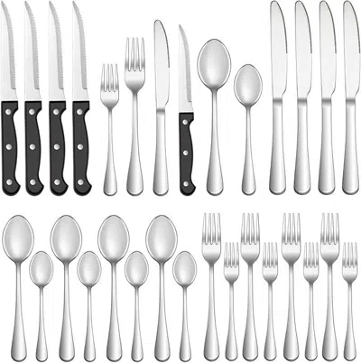 Oroma 24 Pcs Silverware Set With Steak Knives Service For 4,stainless Steel Flatware Set,mirror Polished C