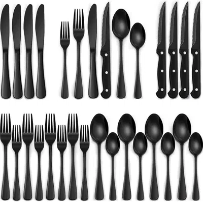 Oroma 24-piece Black Silverware Set With Steak Knives, Black Flatware Set For 4, Food-grade Stainless Stee