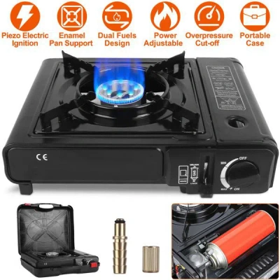 Oroma 3300w Portable Camping Stove Butane Canister Dual Fuel Burner Piezo Electric Ignition Single Burner  In Black