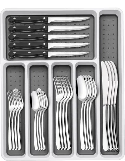 Oroma 49-piece Silverware Set With Organizer, Heavy Duty Stainless Steel Flatware For 8,