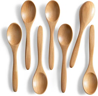 Oroma 7 Pcs Small Wooden Spoons, 5.8 Inch Honey Spoons For Tea, Schima Wooden Honey Teaspoon For Coffee, L