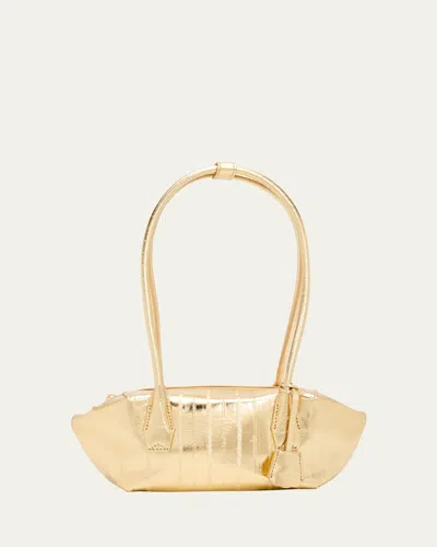Oroton Breeze Metallic Leather Baguette Shoulder Bag In Gold