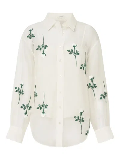 Oroton Embroidered Floral Shirt In Neutral