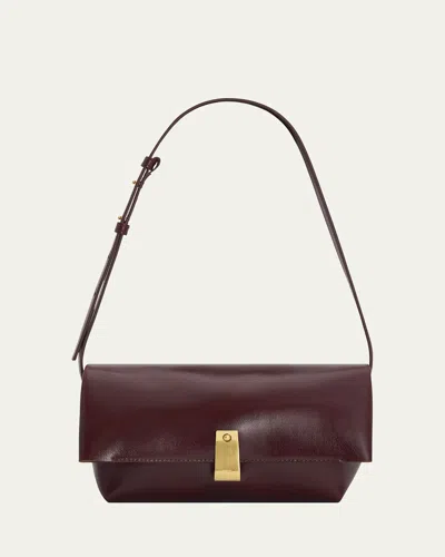 Oroton Etta Medium Flap Leather Shoulder Bag In Currant