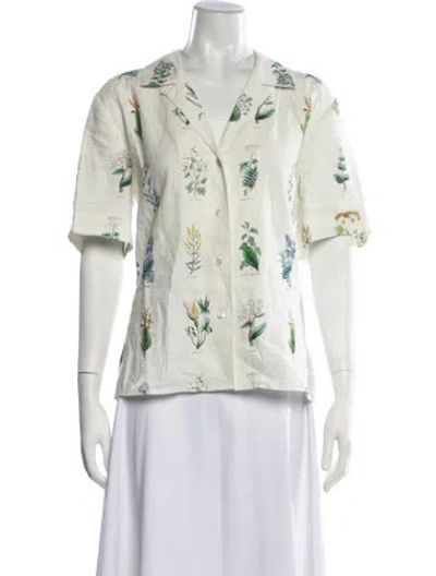 Pre-owned Oroton Linen Floral Print Button-up Top In Neutrals