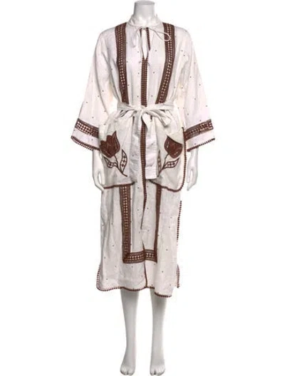 Pre-owned Oroton Linen Long Dress In Multicolor