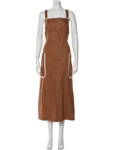 Pre-owned Oroton Linen Midi Length Dress W/ Tags In Brown
